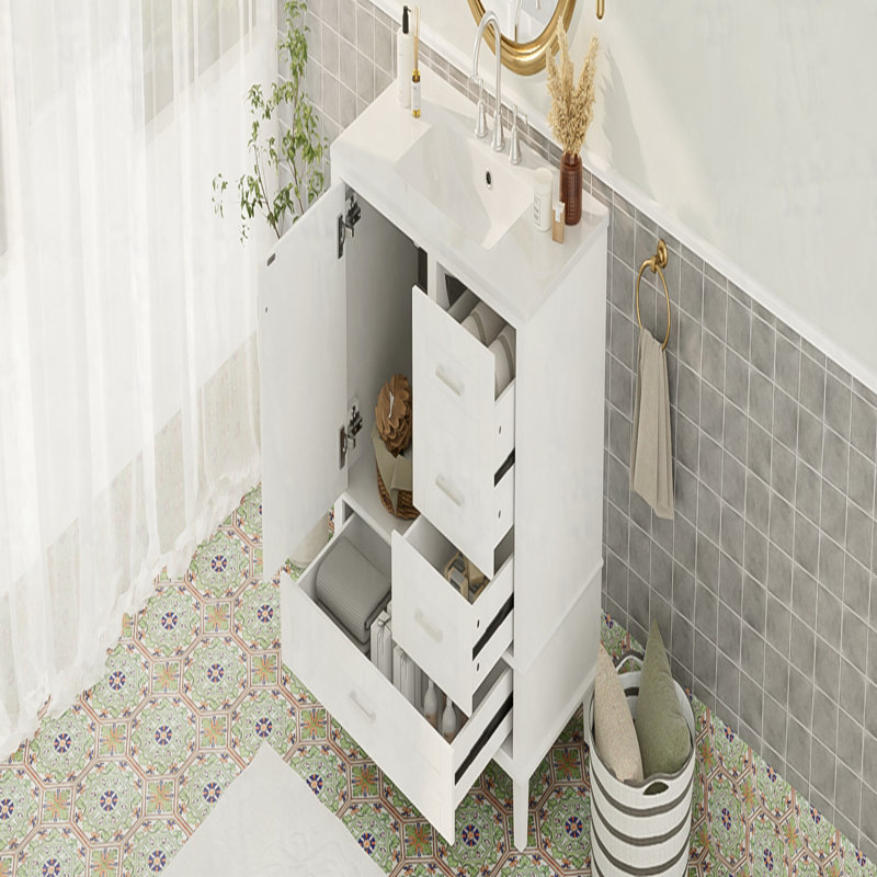 Meuble-lavabo moderne 36 po avec cadre en pin massif, 1 porte à fermeture douce et 3 tiroirs, armoire de rangement moderne