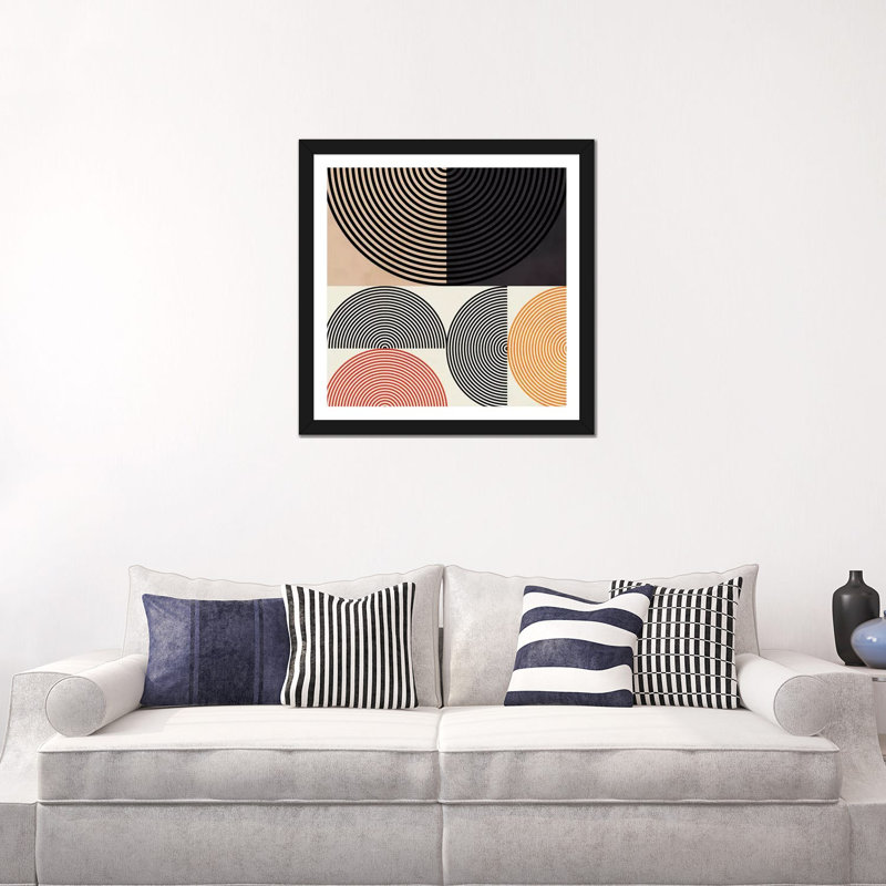 «Lines and Shapes II» par Ana Rut Bré - impression d'art graphique, Blanc, Papier encadré noir, H 24 po x l 24 po x p 1 po