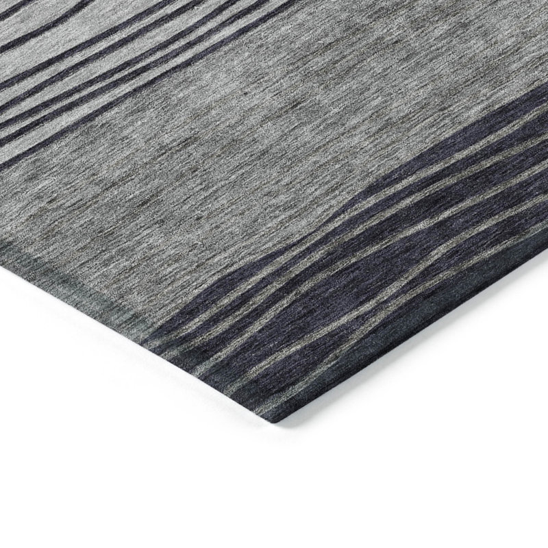 Tapis extérieur lavable à rayures gris anthracite et argent 3 pi x 5 pi