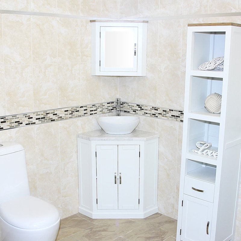 Angelie 550mm Single Bathroom Vanity with Vessel Stone Basin, White Marble, White