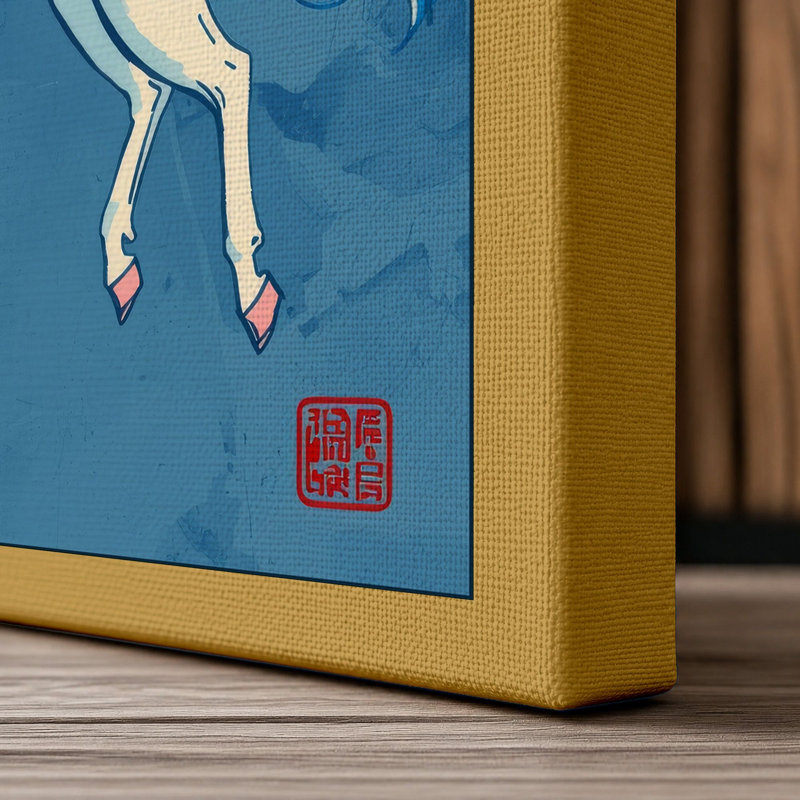 Pegasus in Flight Japandi - Wrapped Canvas, Ochre Border, 24x16 - 61.0 x 40.6 cm