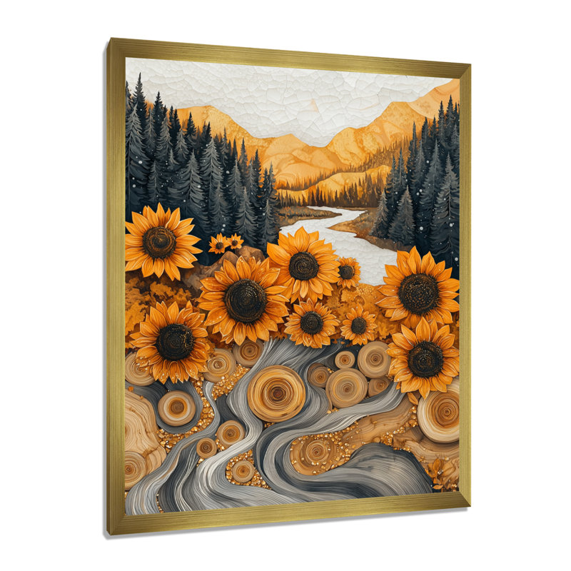 Drae - Art mural floral, H 20 po x l 12 po, Reproduction encadrée d'une seule photo, Doré