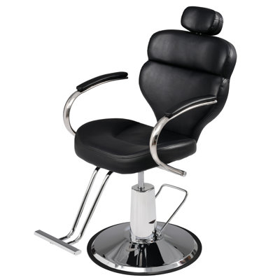 Fauteuil de salon ergonomique inclinable en cuir PU noir, pour salons de coiffure et d'esthétique professionnels.
