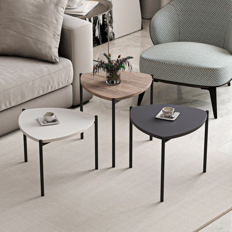 Modern Nesting Table Set (3 Pieces), White & Anthracite & Walnut, 17.7 x 17.7 x 17.7 in, 17.7 x 15.7 x 17.7 in, 17.7 x 13.8 x 17.7 in | 100% Melamine Coated Particle Board, Metal Frame | Stylish & Space-Saving Design for Home & Office