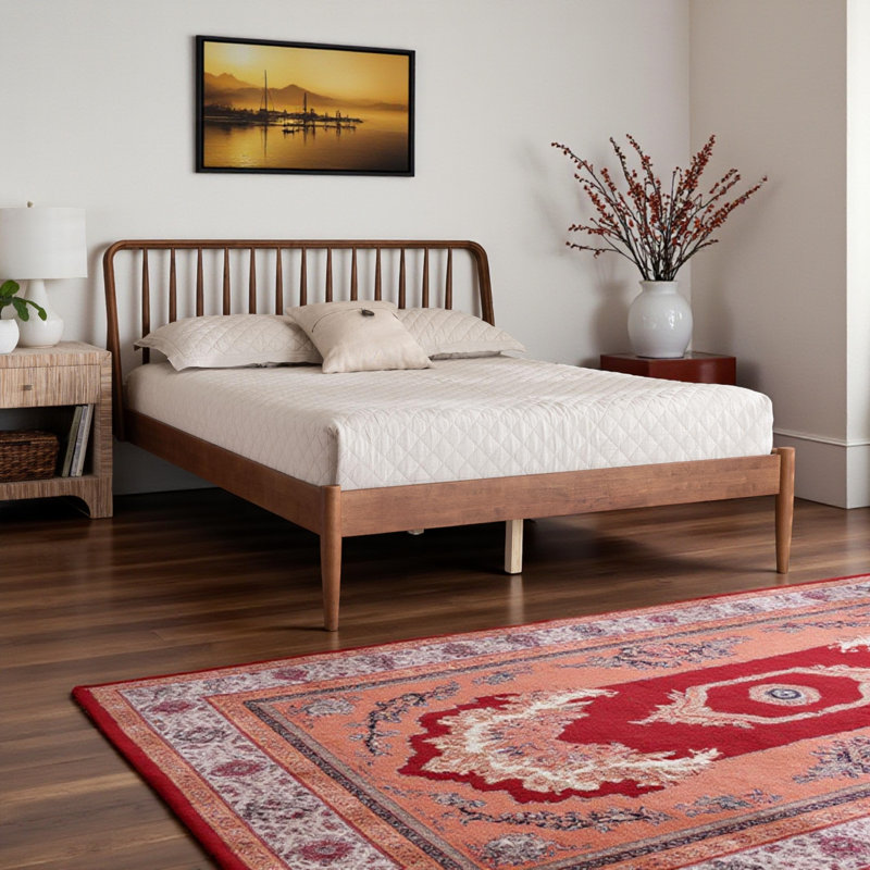 Spirea Walnut Brown Queen Platform Bed with Spindle Headboard, 39.32'' H X 64.62'' W X 86.68'' L