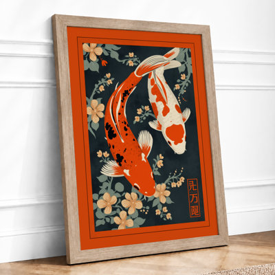 Koi and Blossoms Japandi - Framed Print