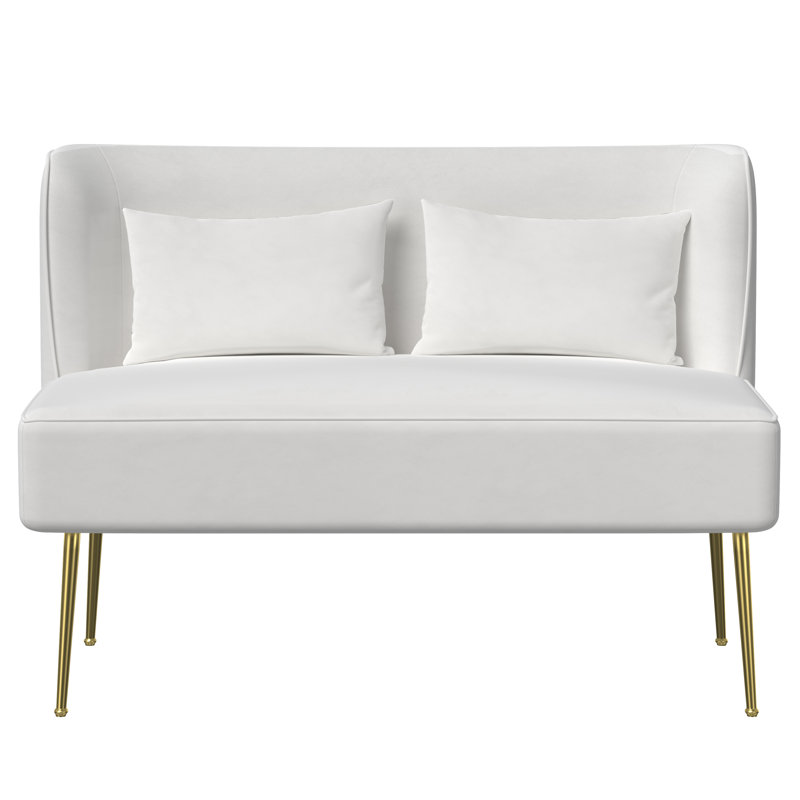 High-end 2-Seater Velvet Loveseat Couch With Pillows For Living Room, Beige