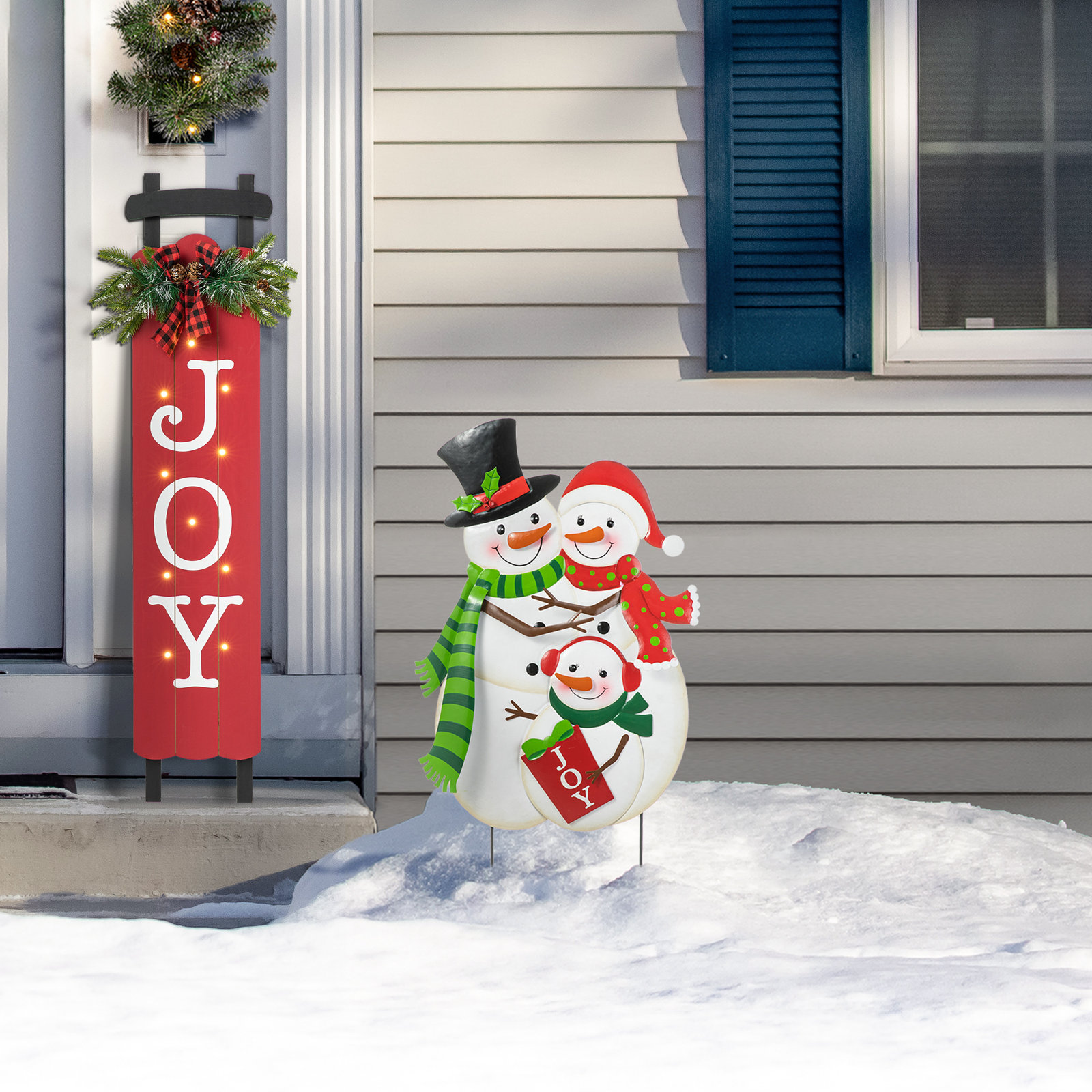 Metal Snowman Family Yard Stake