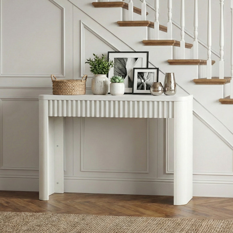 Console cannelée de 39 po de style moderne Mid-Century Abdel, Chêne blanc, H 29,5 po x l 39,4 po x P 11,8 po