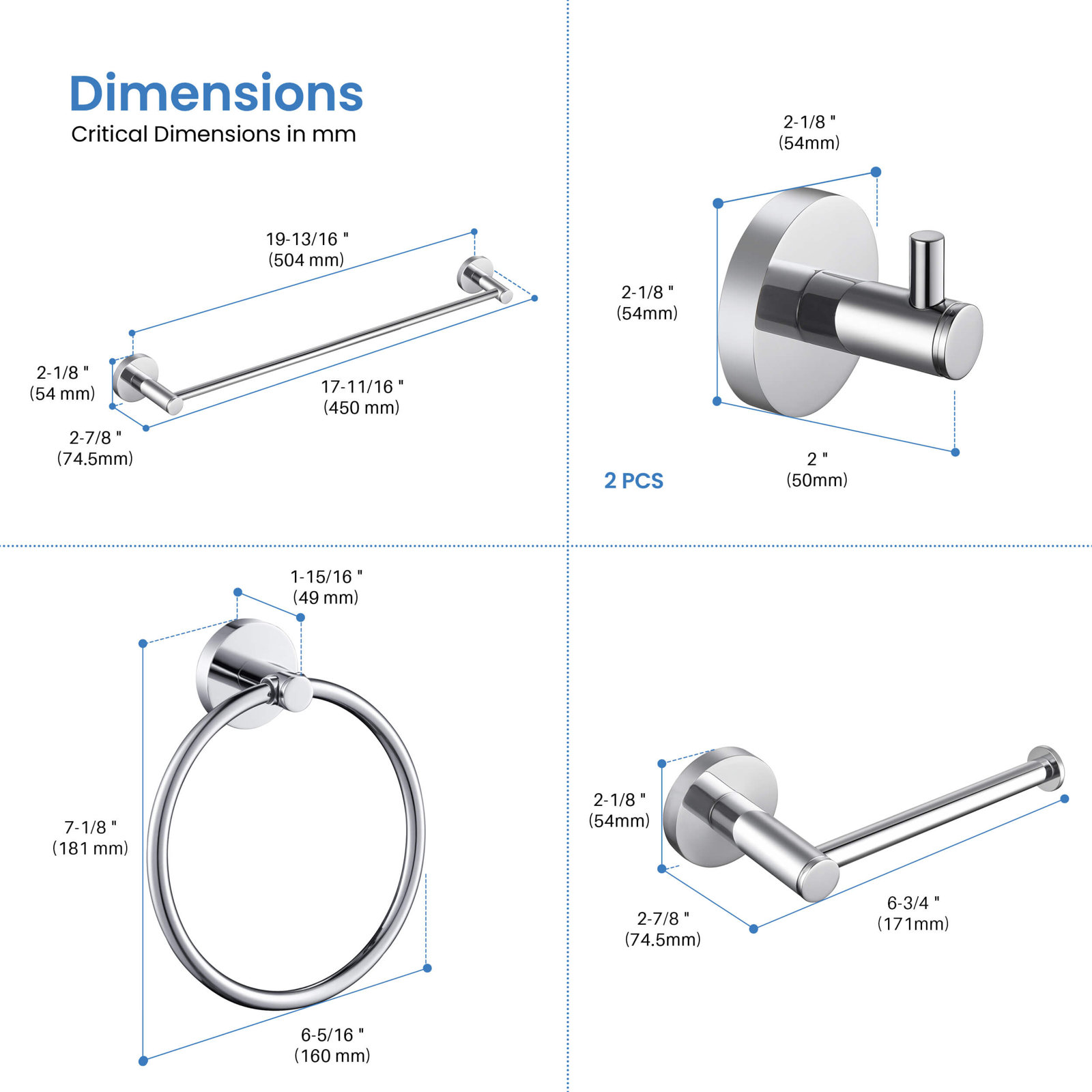 Circular 5-Piece Bathroom Hardware Set, Chrome