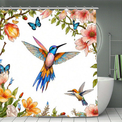 Rideau de douche à colibri et floral pour salle de bain, 71 x 71
