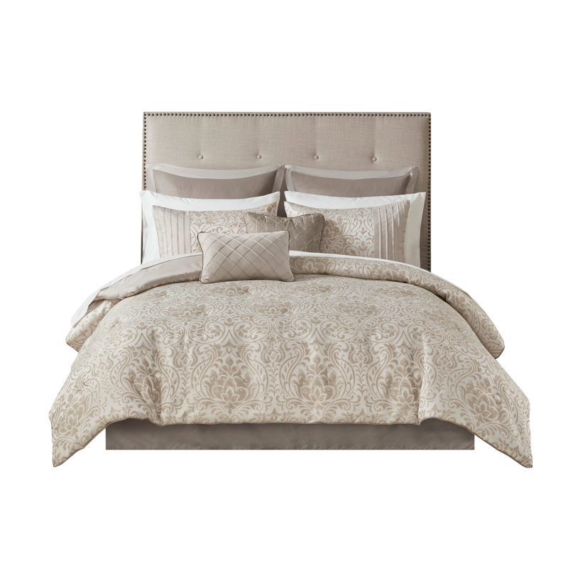 12 Piece Jacquard Comforter Set With Bed Sheets Khaki
