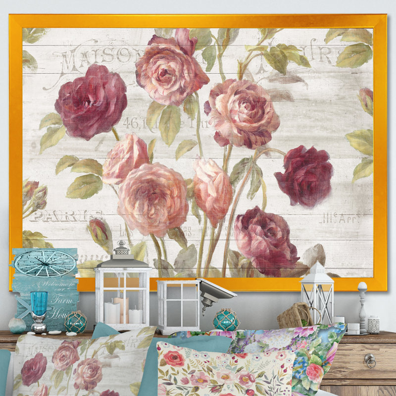Cadre photo "french roses i" , reproduction d’art sur toile, Cadre blanc, H 20 po x l 20 po x P 1 po