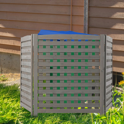 3-Panel Outdoor Air Conditioner Fence Screen, Outside Wood Privacy Fence, 32" W X 38" H