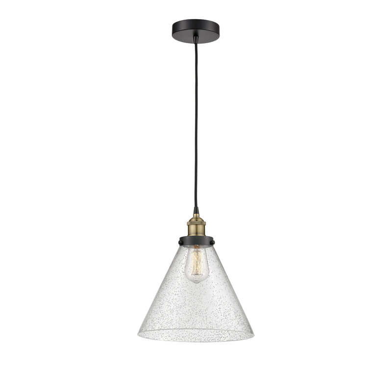 Mini-luminaire suspendu 1 lumière Cone, H 14,75 po x l 12 po x P 12 po, Grainé, Laiton antique noir
