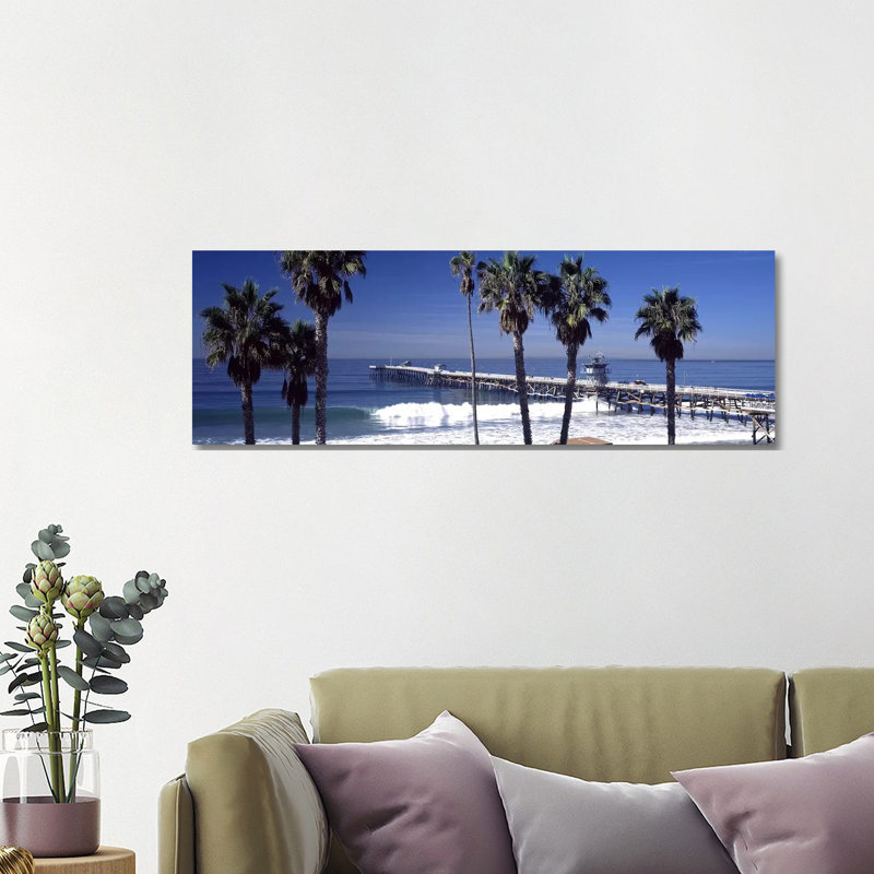 Pier over an Ocean, San Clemente Pier, Los Angeles County, California, USA 1 Piece Wrapped Canvas Panoramic Wall Art