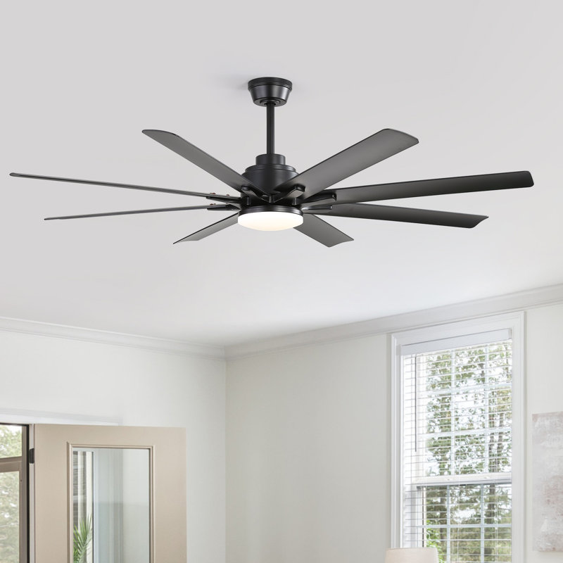 52 po. Grand ventilateur de plafond avec lumière à DEL à intensité variable et 8 pales en ABS, moteur à télécommande réversible pour salon