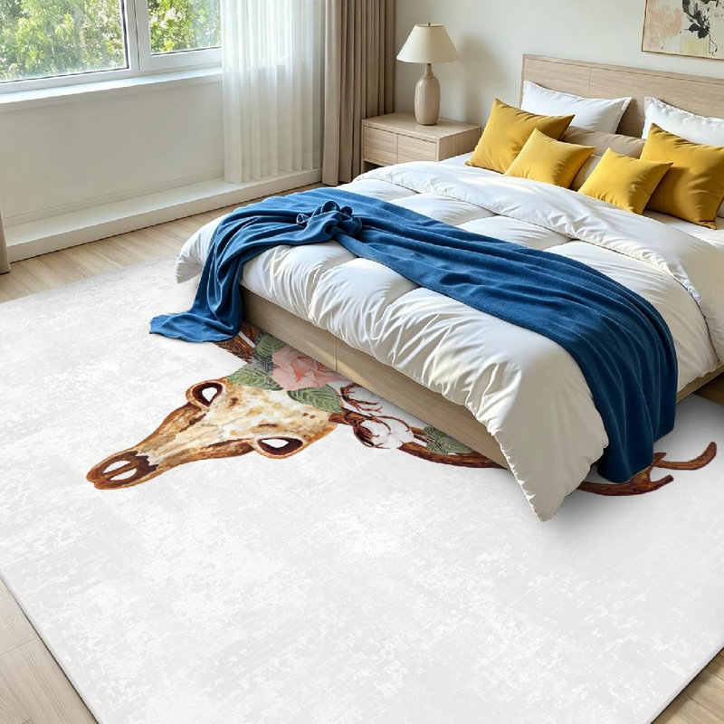 Tapis d'intérieur transparent lavable à la machine, motif aquarelle de crâne d'animal avec tatouage, Rectangle 71 po x 98 po