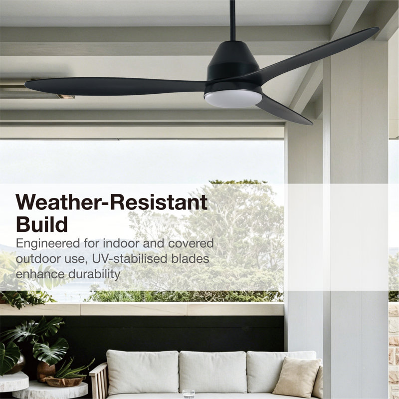 Whitehaven 56in 3-Blades Indoor/Outdoor Ceiling Fan with Remote Control and Light, Black
