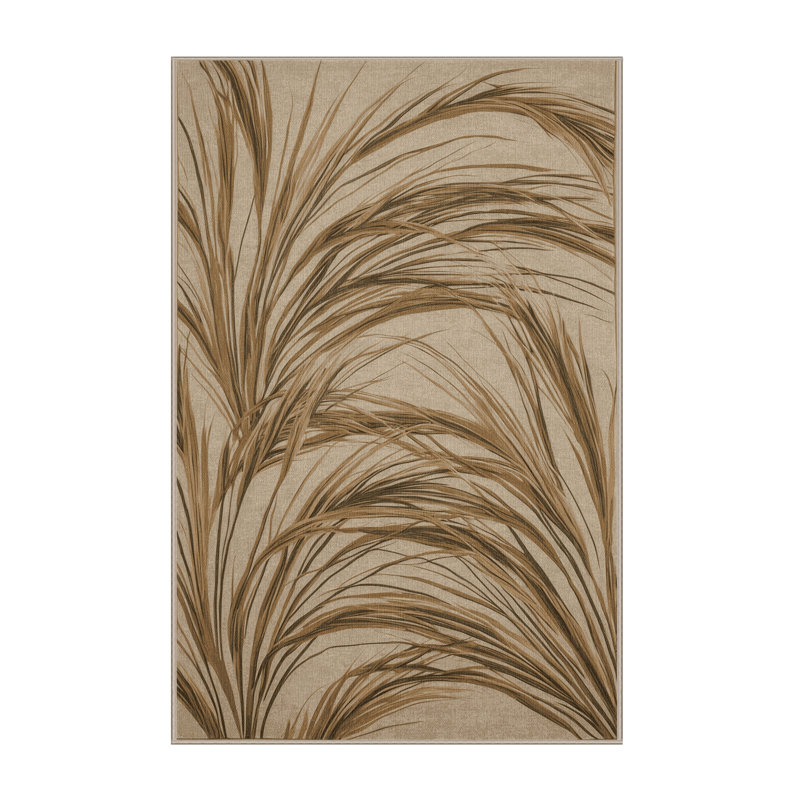 Tapis botanique brun lavable à la machine, Rectangle 3 pi x 5 pi