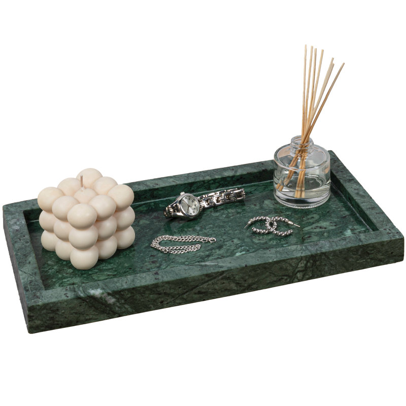 Plateau de comptoir de salle de bain rectangulaire minimaliste en marbre 12 po x 6 po Luxe Stone, Marbre vert