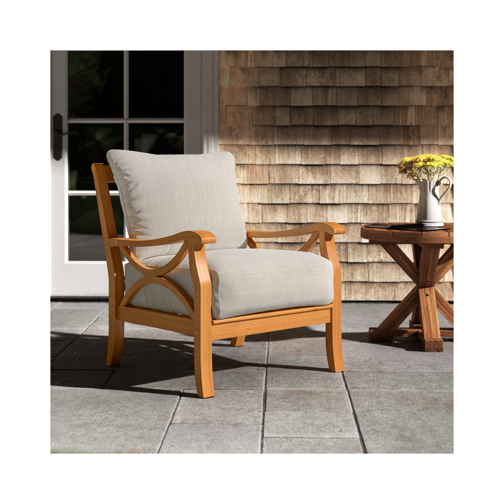 Brunswick Teak Patio Chair with Cushions, Natural, Beige