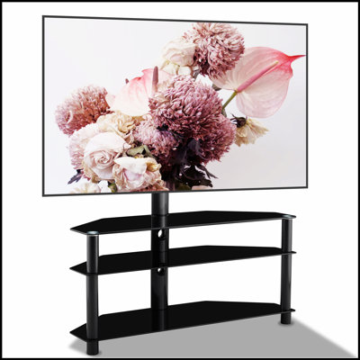 35.4 Inch Black Multi-Function TV Stand with Height Adjustable Bracket and Swivel 3-Tier Shelves