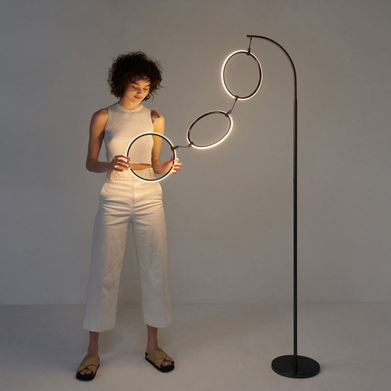Nova 74" Black LED Arc Floor Lamp with 3 Rings