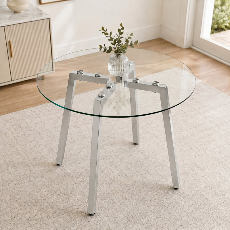 Table de salle à manger Modern, Argent argent, H 29,5 po x l 36 po x P 36 po