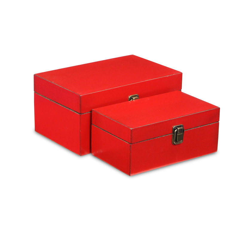 Red Wooden Lidded Keepsake Box Set of 2