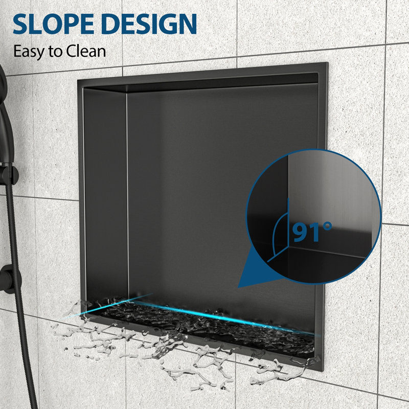 17" X 15" Stainless Steel Shower Niche, Gunmetal Black, Natural