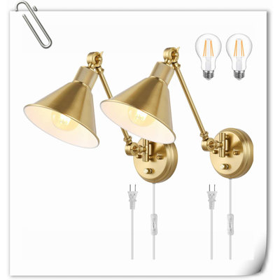 Tashania Brass LED Plug-in Swing Arm Sconce