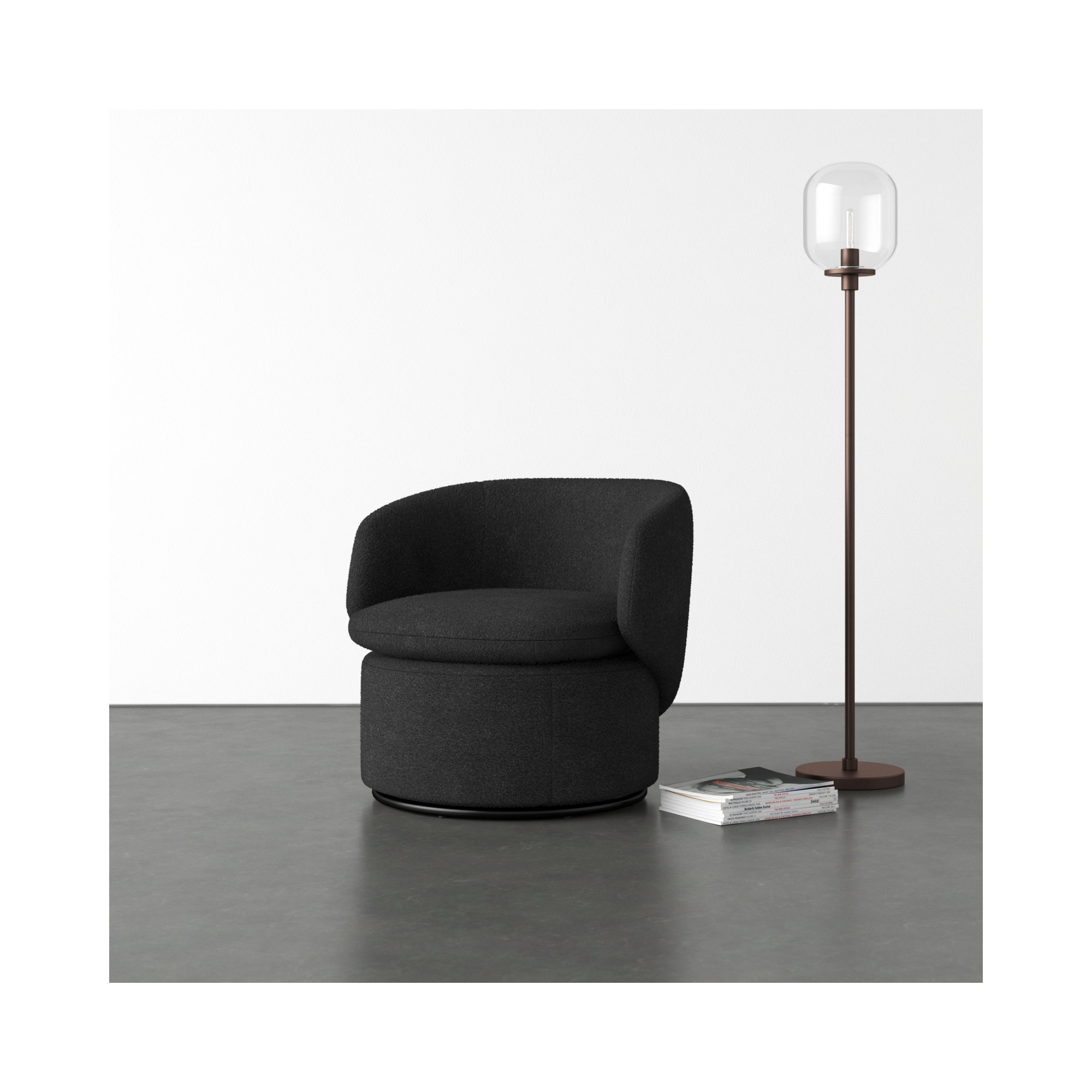 Janice Upholstered Swivel Barrel Chair, Black
