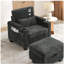 Canapé inclinable simple avec dossier réglable manuellement, port de charge USB sur le côté de l'accoudoir, support pour téléphone inclus, rangement pour accoudoirs dissimulé et repose-pieds de rangement assorti - noir-1437442527