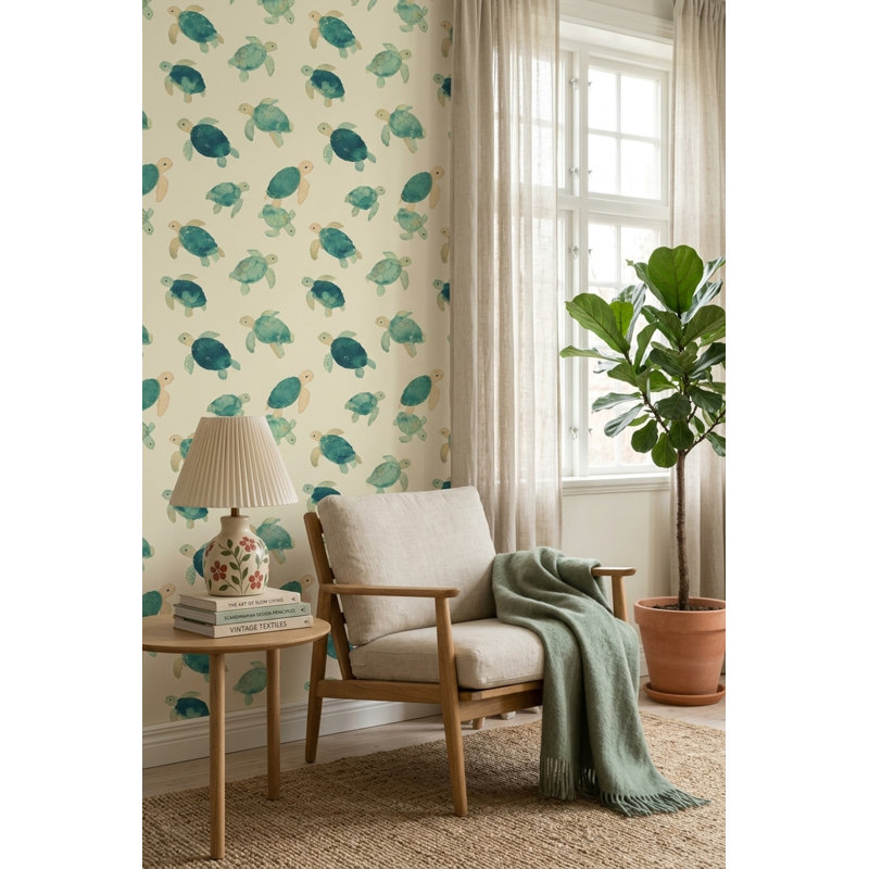 Papier peint tortue marine, motif aquarelle animaux marins, décoration de chambre d'enfant bord de mer, Peel and Stick