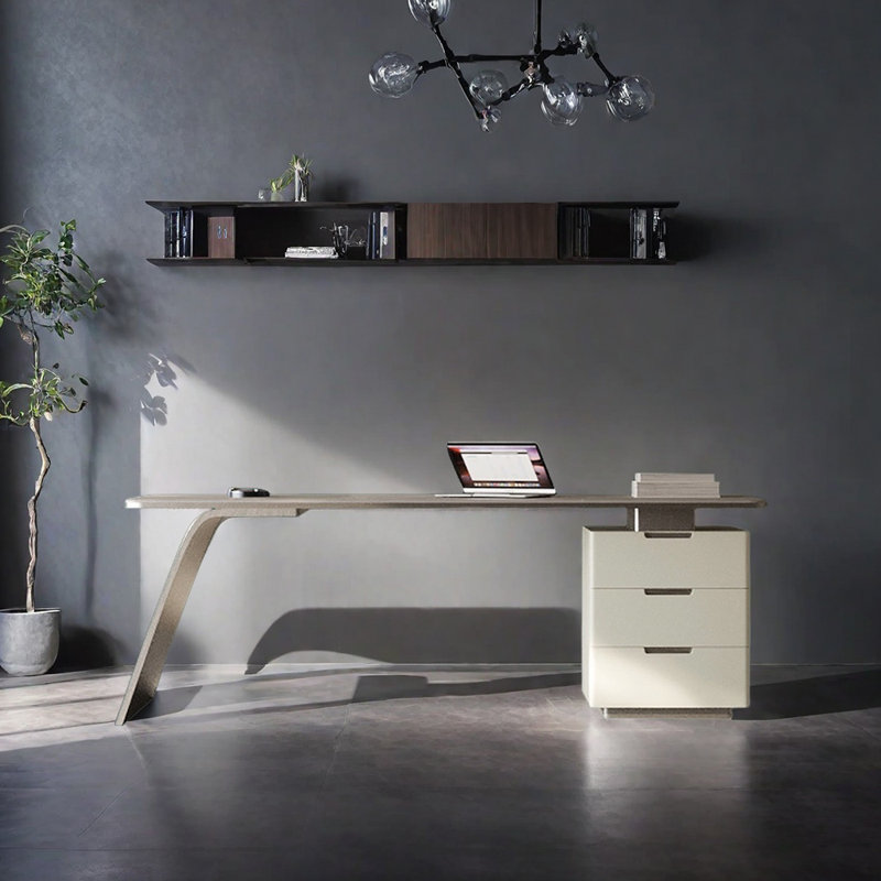 Bureau en acier fritté en acier inoxydable, Gris / Blanc, H 29,92 po x l 70,87 po x P 27,56 po