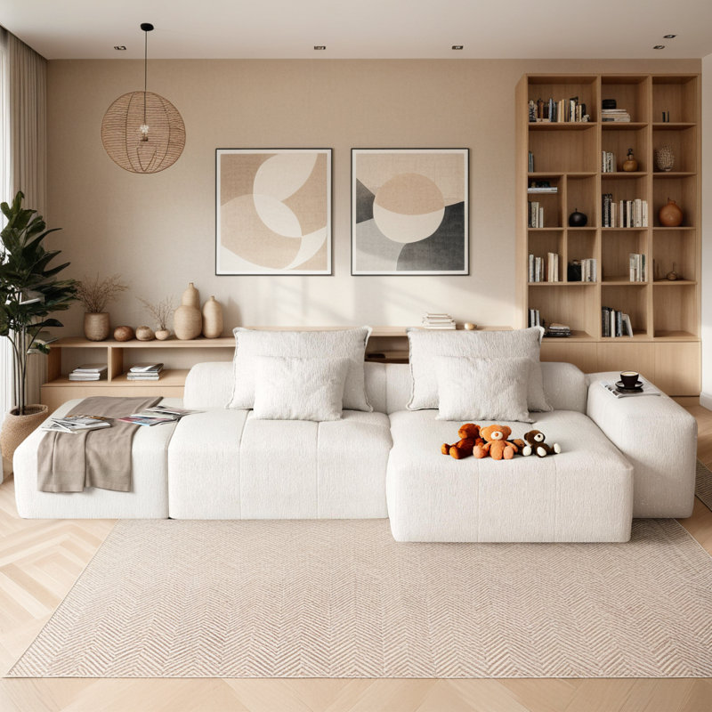 Oversized Boneless Modular Sectional Sofa, 3-Seat Sparkling with Ottoman, 4 Pillows & Chaise Lounge, No Assembly Required?