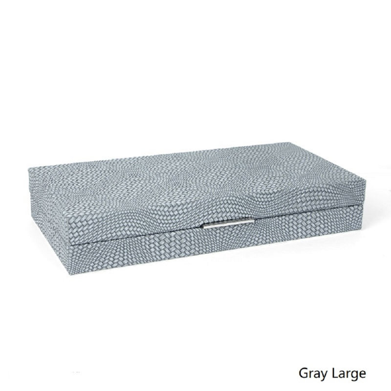Boîte à bijoux en faux cuir tissé, Gris-Grand