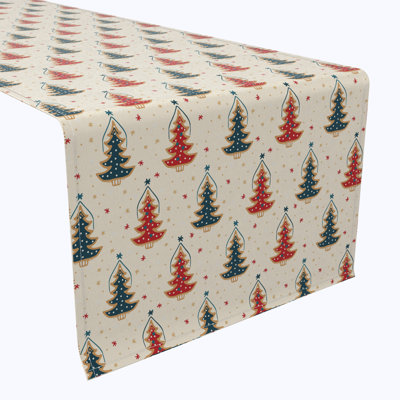 Fabric Textile Products, Inc. Table Runner, 100% Cotton, Hand Drawn Christmas Trees