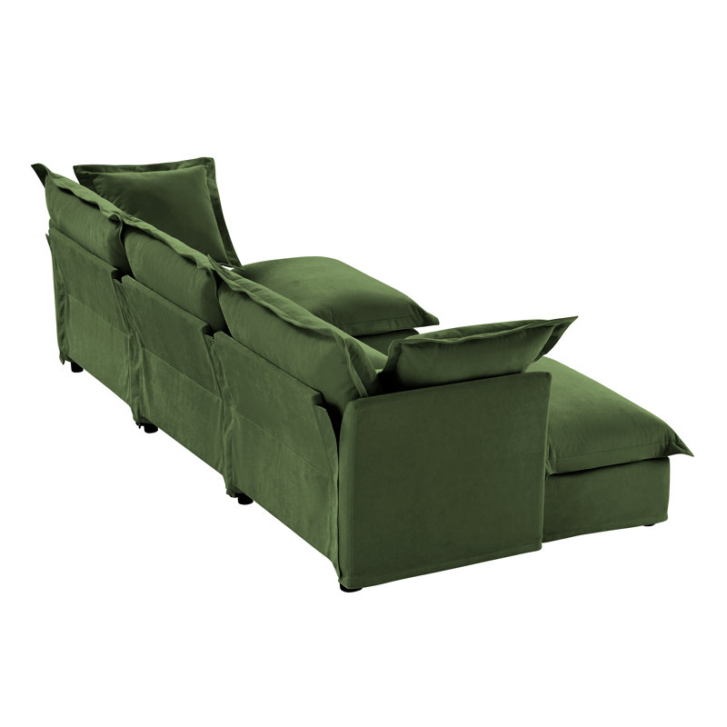 Canapé, repose-pieds en chenille, Vert, H 34,6 po x l 55 po x P 120 po, 3