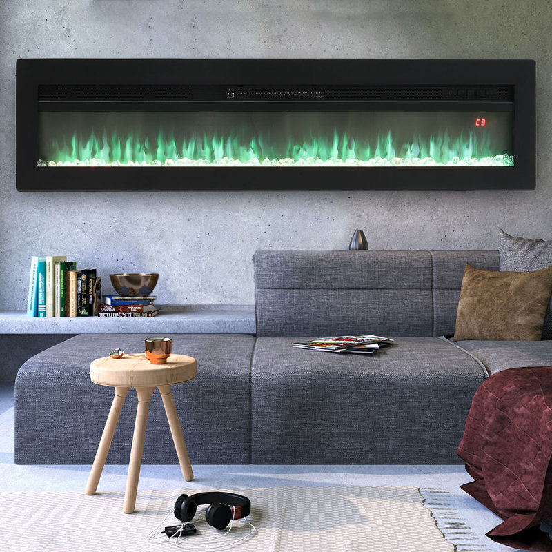 Wyndham Electric Fireplace with Adjustable Flames, Wall Mounted or Freestanding, Black, 32.7cm H x 152.4cm W x 14.6cm D