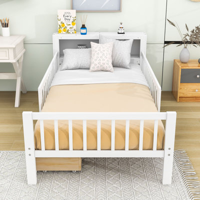 Twin Wood Platform Bed with Storage Drawers, Shelves and Headboard