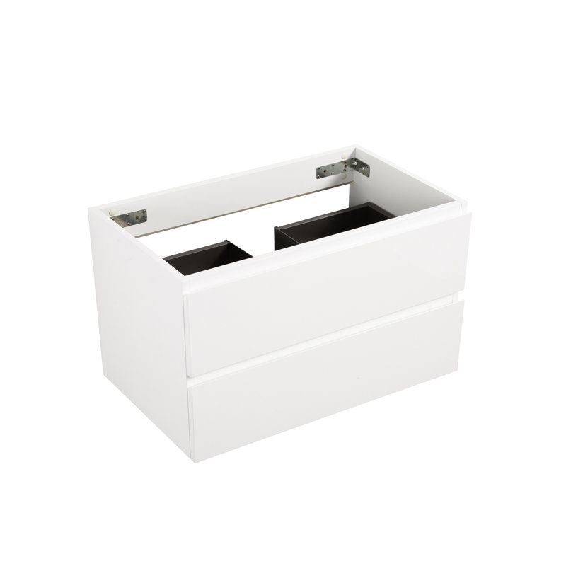 Armoire murale sans bassin en blanc, volume de rangement 20% plus grand, tiroirs silencieux, poignée contemporaine - structure blanche - 36W-201. Plus de capacité. Fonction de tiroir. Forme élégante. . 18,25 po