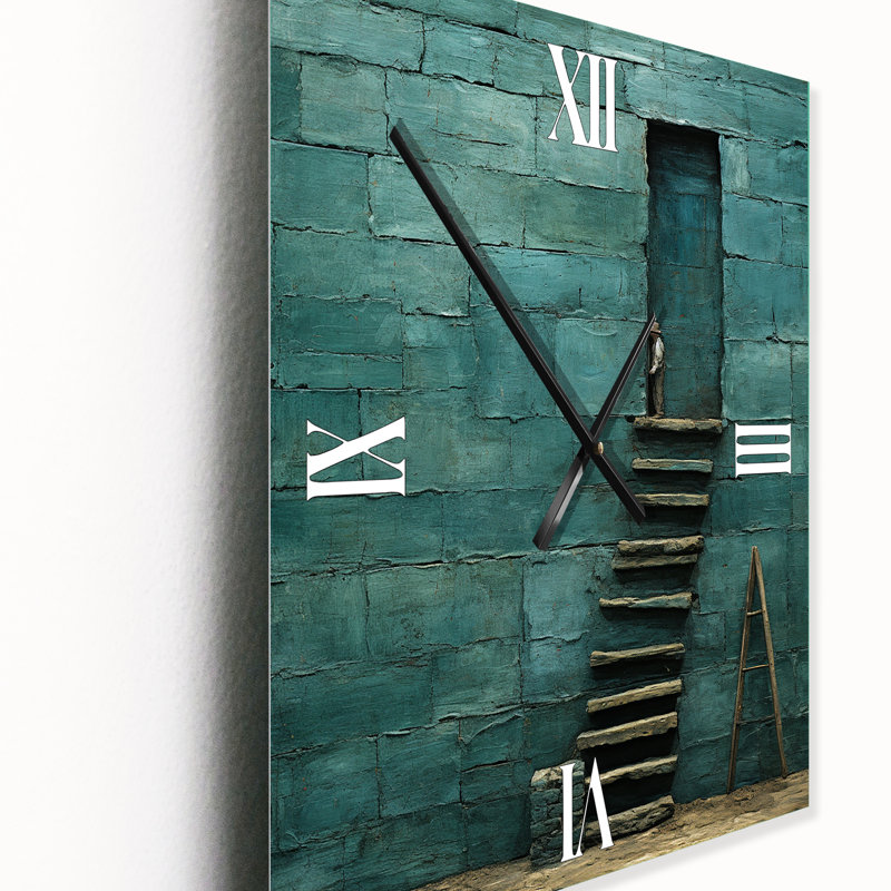 Horloge murale transitionnelle «Stairway To Grace Minimal Orange On Indigo VI», Très grand