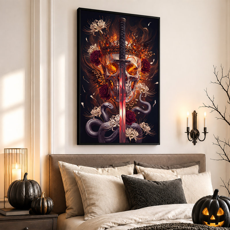 Impression sur toile Fiery Crowned Skull, H 30 po x l 20 po