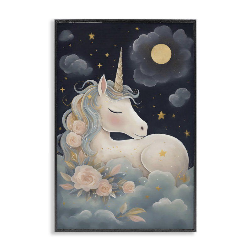 Licorne entourée de nuages, estampe numérique, design by Creative Studio, H 18 po x l 12 po, Giclée encadrée noir minuit