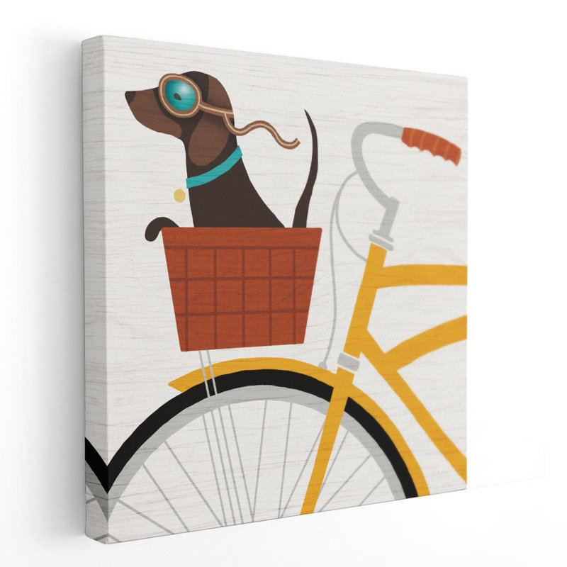 «Beach Bums Dachshund Bicycle I», reproduction d'art sur toile, H 12 po x l 12 po