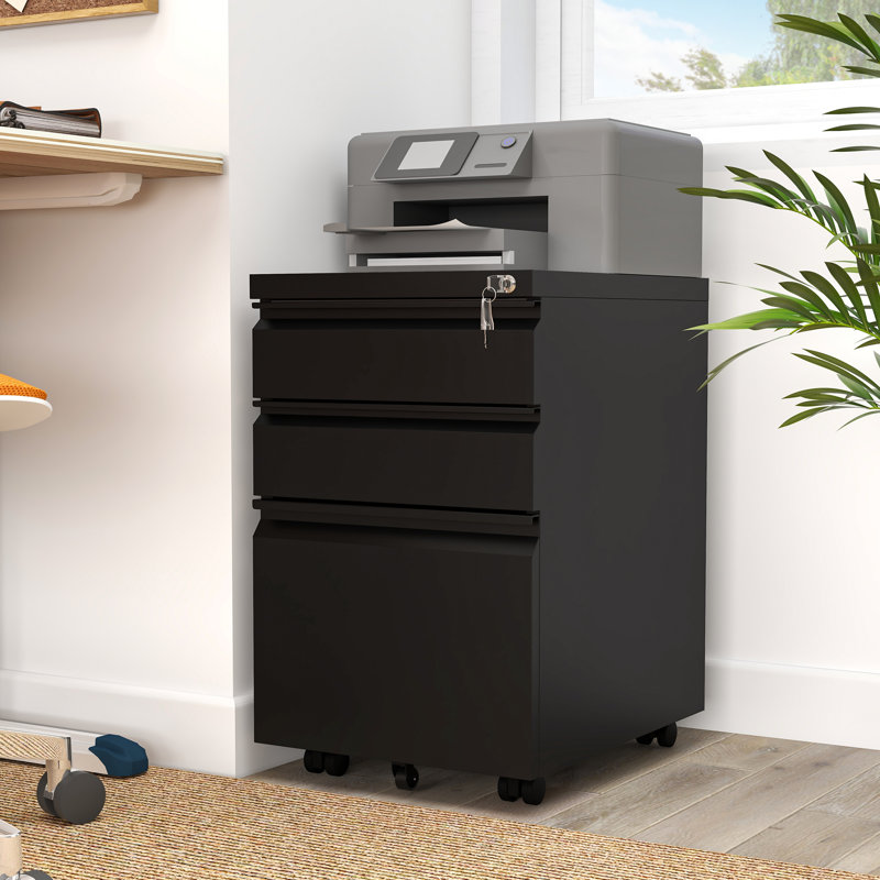 Carreiro 15.3'' Wide 3-Drawer Mobile Vertical File Cabinet with Lock for Home Office, Black