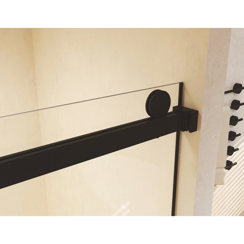 Double Sliding Shower Door 56 - 60 "w, 74" H, 8mm Tempered Glass, Matte Black Finish, Stainless Steel Components, External Proof Film, Silent And Smooth Sliding, Raised Water Barrier Ideal For