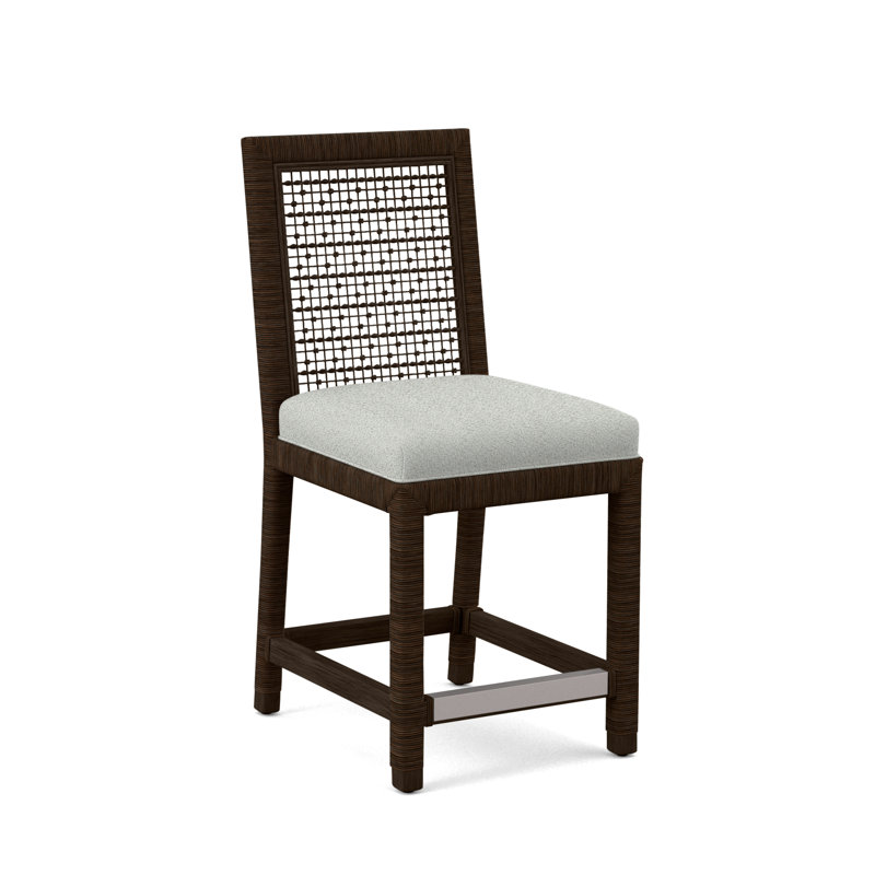 Pine Isle Upholstered Stool, Coffee, White Performance Fabric